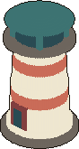 A red and white striped lighthouse